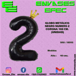 GLOBO METÁLICO NEGRO NUMERO 2 CORONA - 100 CM (UNIDAD)