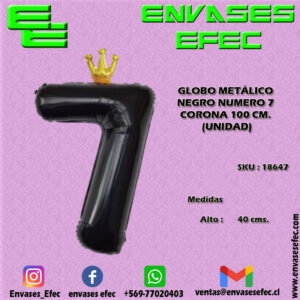 GLOBO METÁLICO NEGRO NUMERO 7 CORONA - 100 CM (UNIDAD)