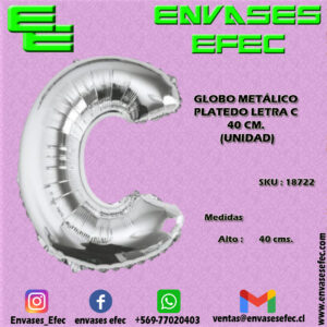 GLOBO METÁLICO PLATEADO LETRA C - 40 CM (UNIDAD)