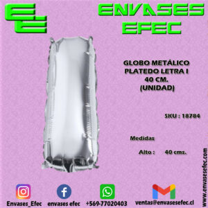 GLOBO METÁLICO PLATEADO LETRA I - 40 CM (UNIDAD)