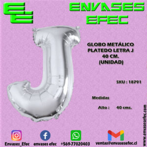 GLOBO METÁLICO PLATEADO LETRA J - 40 CM (UNIDAD)