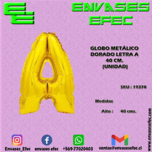 GLOBO METÁLICO DORADO LETRA A - 40 CM (UNIDAD)