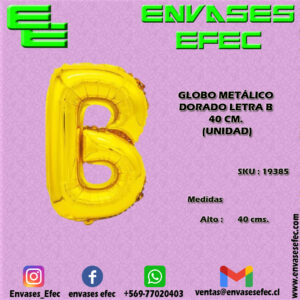 GLOBO METÁLICO DORADO LETRA B - 40 CM (UNIDAD)