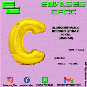 GLOBO METÁLICO DORADO LETRA C - 40 CM (UNIDAD)
