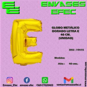 GLOBO METÁLICO DORADO LETRA E - 40 CM (UNIDAD)