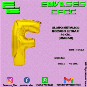 GLOBO METÁLICO DORADO LETRA F - 40 CM (UNIDAD)