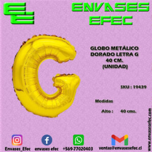 GLOBO METÁLICO DORADO LETRA G - 40 CM (UNIDAD)