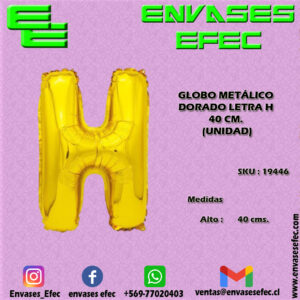GLOBO METÁLICO DORADO LETRA H - 40 CM (UNIDAD)