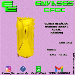 GLOBO METÁLICO DORADO LETRA I - 40 CM (UNIDAD)