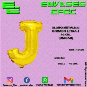 GLOBO METÁLICO DORADO LETRA J - 40 CM (UNIDAD)