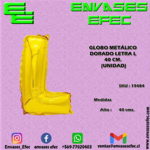 GLOBO METÁLICO DORADO LETRA L - 40 CM (UNIDAD)