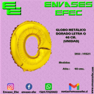 GLOBO METÁLICO DORADO LETRA O - 40 CM (UNIDAD)