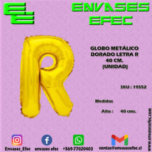 GLOBO METÁLICO DORADO LETRA R - 40 CM (UNIDAD)