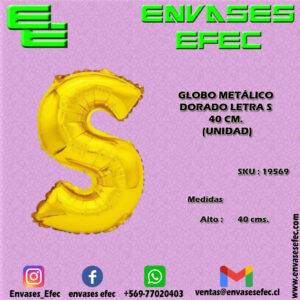 GLOBO METÁLICO DORADO LETRA S - 40 CM (UNIDAD)