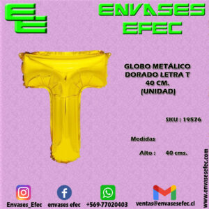 GLOBO METÁLICO DORADO LETRA T - 40 CM (UNIDAD)