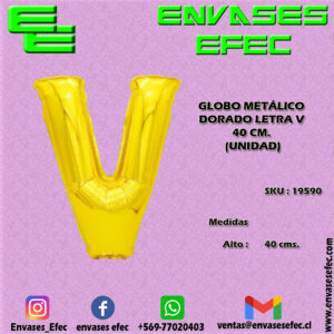 GLOBO METÁLICO DORADO LETRA V - 40 CM (UNIDAD)