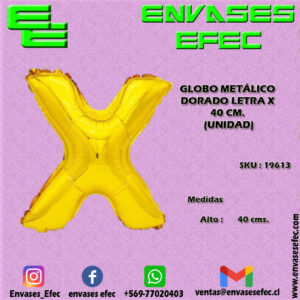 GLOBO METÁLICO DORADO LETRA X - 40 CM (UNIDAD)