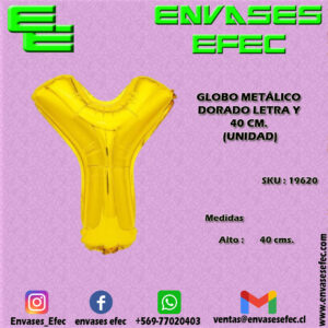 GLOBO METÁLICO DORADO LETRA Y - 40 CM (UNIDAD)