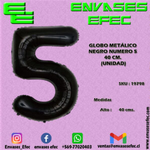 GLOBO METÁLICO NEGRO NUMERO 5 - 40 CM (UNIDAD)