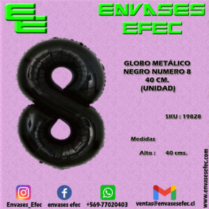 GLOBO METÁLICO NEGRO NUMERO 8 - 40 CM (UNIDAD)