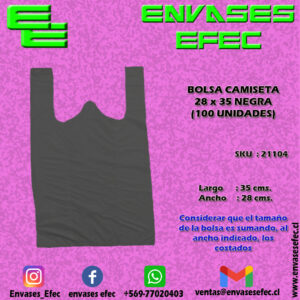 BOLSA CAMISETA 28X35 NEGRA (100 UNIDADES)