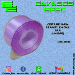 CINTA DE SATIN 22.8 X 4 CMS. LILA (UNIDAD)