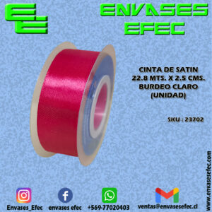 CINTA DE SATIN 22.8 X 2.5 CMS. BURDEO CLARO (UNIDAD)