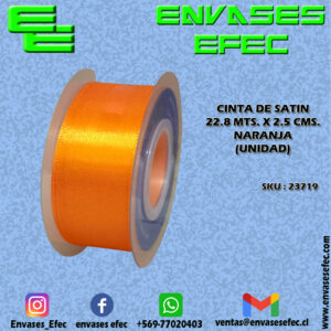 CINTA DE SATIN 22.8 X 2.5 CMS. NARANJA (UNIDAD)