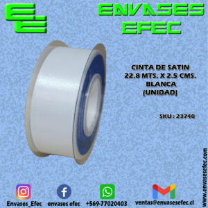CINTA DE SATIN 22.8 X 2.5 CMS. BLANCA (UNIDAD)