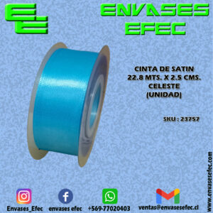 CINTA DE SATIN 22.8 X 2.5 CMS. CELESTE (UNIDAD)