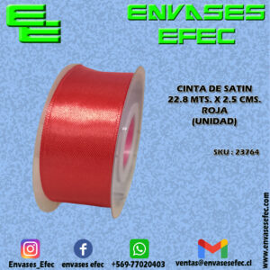 CINTA DE SATIN 22.8 X 2.5 CMS. ROJA (UNIDAD)