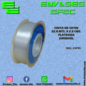CINTA DE SATIN 22.8 X 2.5 CMS. PLATEADA (UNIDAD)