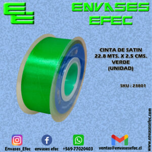 CINTA DE SATIN 22.8 X 2.5 CMS. VERDE (UNIDAD)