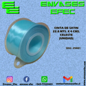CINTA DE SATIN 22.8 X 4 CMS. CELESTE (UNIDAD)