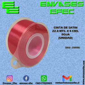 CINTA DE SATIN 22.8 X 4 CMS. ROJA (UNIDAD)