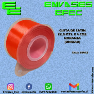 CINTA DE SATIN 22.8 X 4 CMS. NARANJA (UNIDAD)