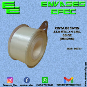 CINTA DE SATIN 22.8 X 4 CMS. BEIGE (UNIDAD)