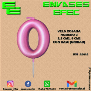 VELA ROSADA NUMERO 0 - 5,5 CMS X 9 CMS CON BASE (UNIDAD)
