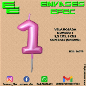 VELA ROSADA NUMERO 1 - 5,5 CMS X 9 CMS CON BASE (UNIDAD)