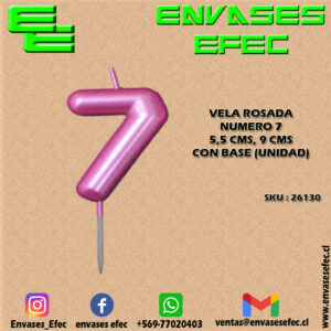 VELA ROSADA NUMERO 7 - 5,5 CMS X 9 CMS CON BASE (UNIDAD)