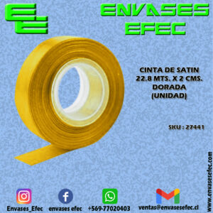 CINTA DE SATIN 22.8 X 2 CMS. DORADA (UNIDAD)