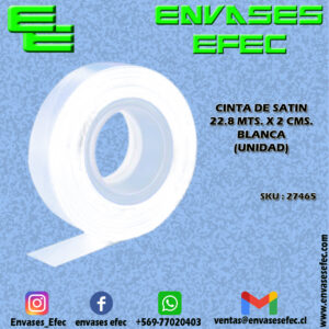 CINTA DE SATIN 22.8 X 2 CMS. BLANCA (UNIDAD)