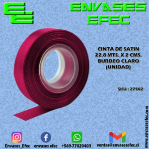 CINTA DE SATIN 22.8 X 2 CMS. BURDEO CLARO (UNIDAD)
