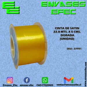 CINTA DE SATIN 22.8 X 5 CMS. DORADA (UNIDAD)
