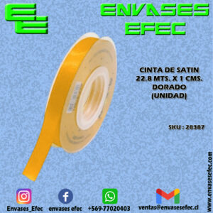 CINTA DE SATIN 22.8 X 1 CMS. DORADO (UNIDAD)