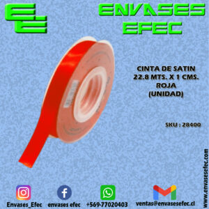 CINTA DE SATIN 22.8 X 1 CMS. ROJA (UNIDAD)