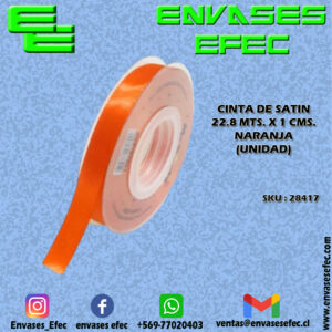 CINTA DE SATIN 22.8 X 1 CMS. NARANJA (UNIDAD)