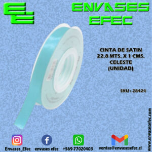 CINTA DE SATIN 22.8 X 1 CMS. CELESTE (UNIDAD)