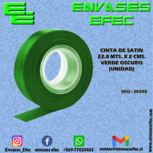 CINTA DE SATIN 22.8 X 2 CMS. VERDE OSCURO (UNIDAD)