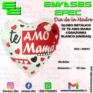 GLOBO METÁLICO 18' TE AMO MAMA CORAZONES BLANCO (UNIDAD)